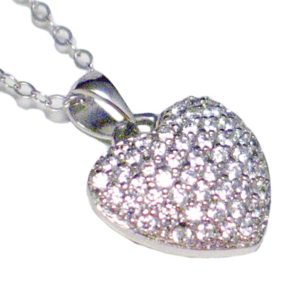 CZ Heart Necklace Pendant Sterling Silver 19.25" - Picture 1 of 5